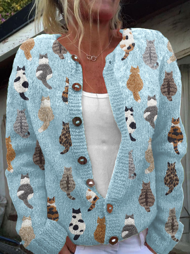 Céline | Cardigan med kattemønster