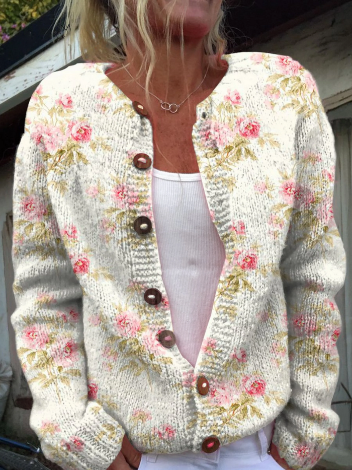 Chloé | Elfenbensfarvet cardigan med blomster