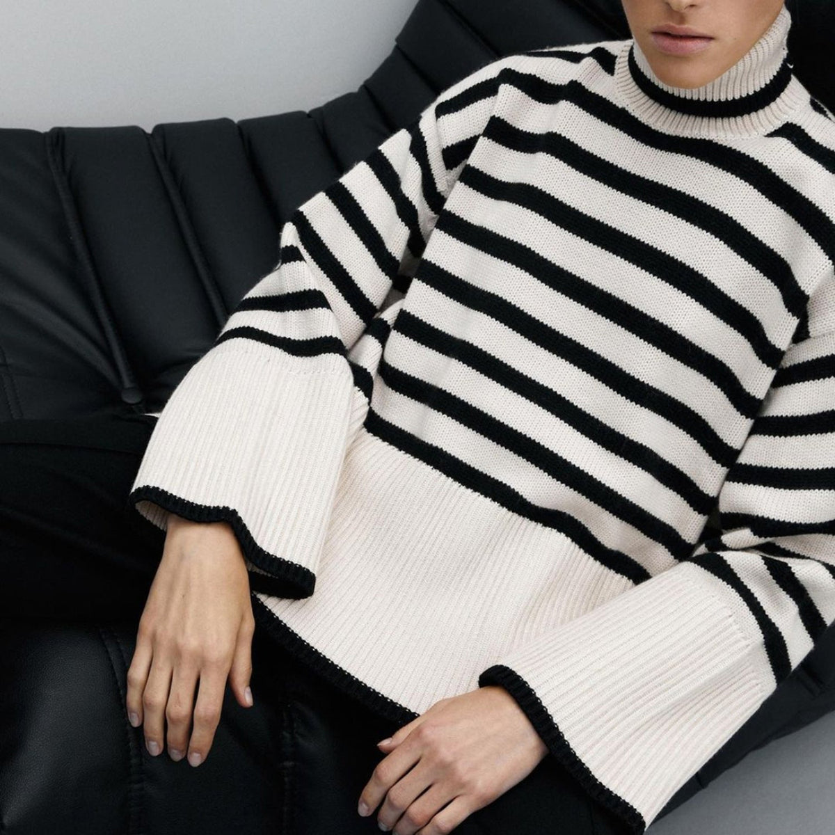 Éliane | Stribet sweater med høj hals