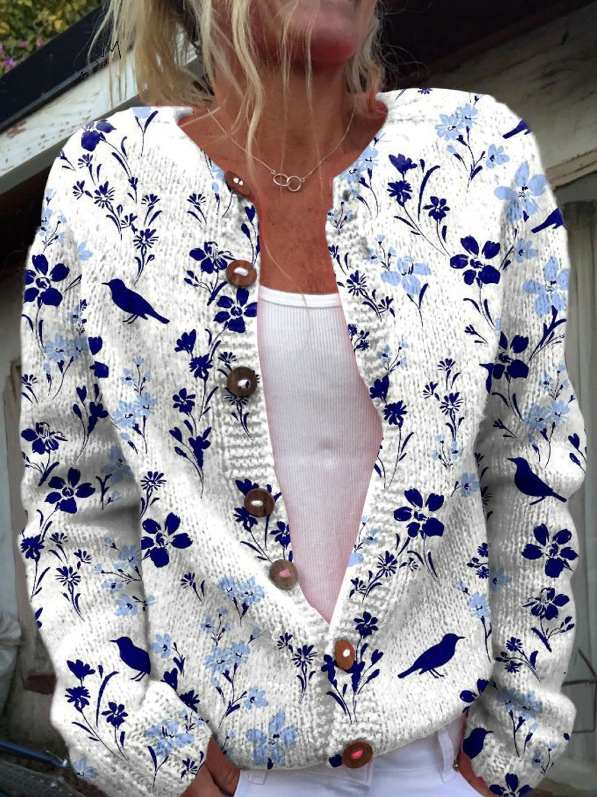 Pauline | Cardigan med fugle og blomster