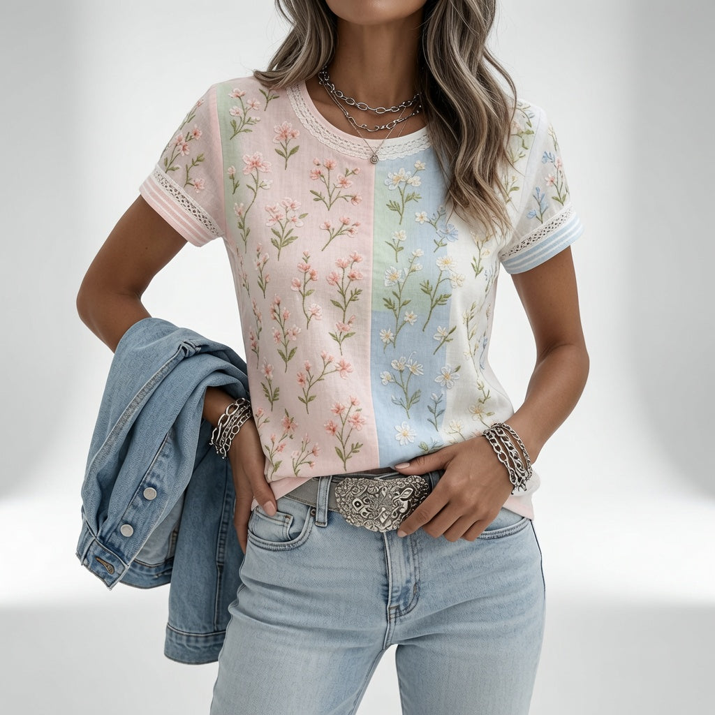 Mélisande | T-shirt med tofarvet blomsterprint