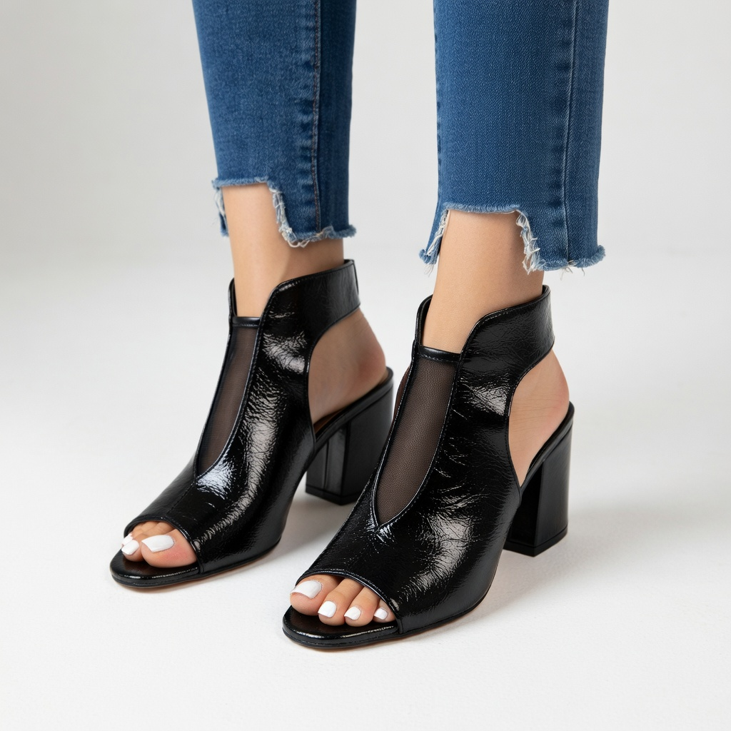 Anne | Net-sandaler med blokhæl