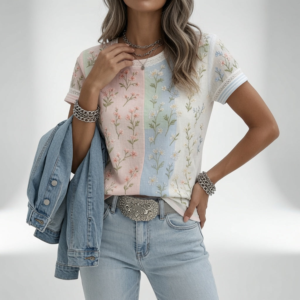 Mélisande | T-shirt med tofarvet blomsterprint
