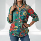 Sylvia | Bohemebluse med patchworkprint