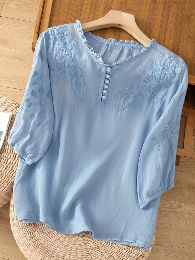 Éléna | Broderet bluse med hørlook