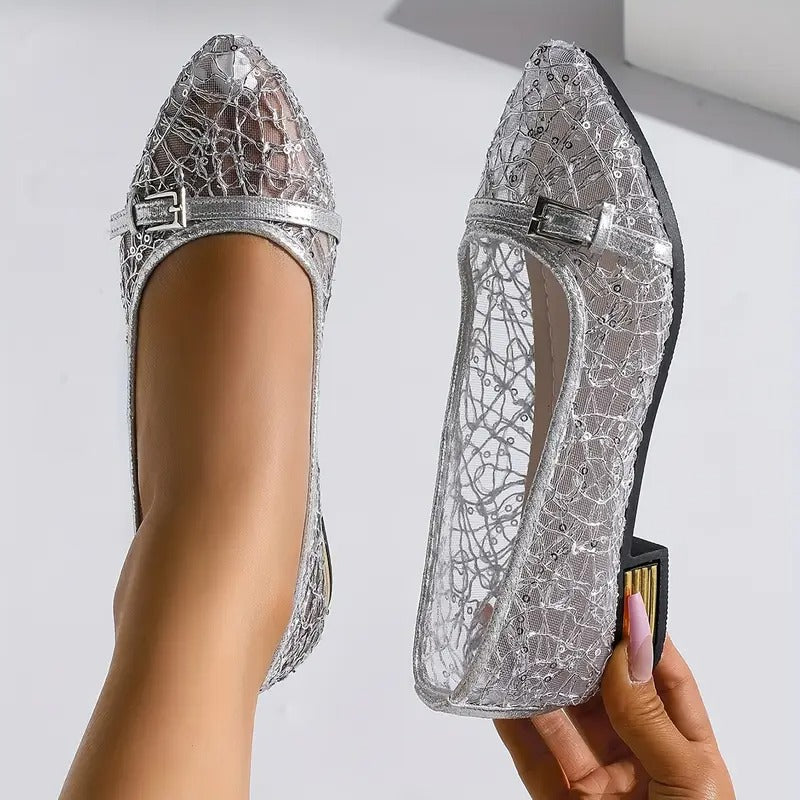 Dorothée | Metallic-sko med ankelrem