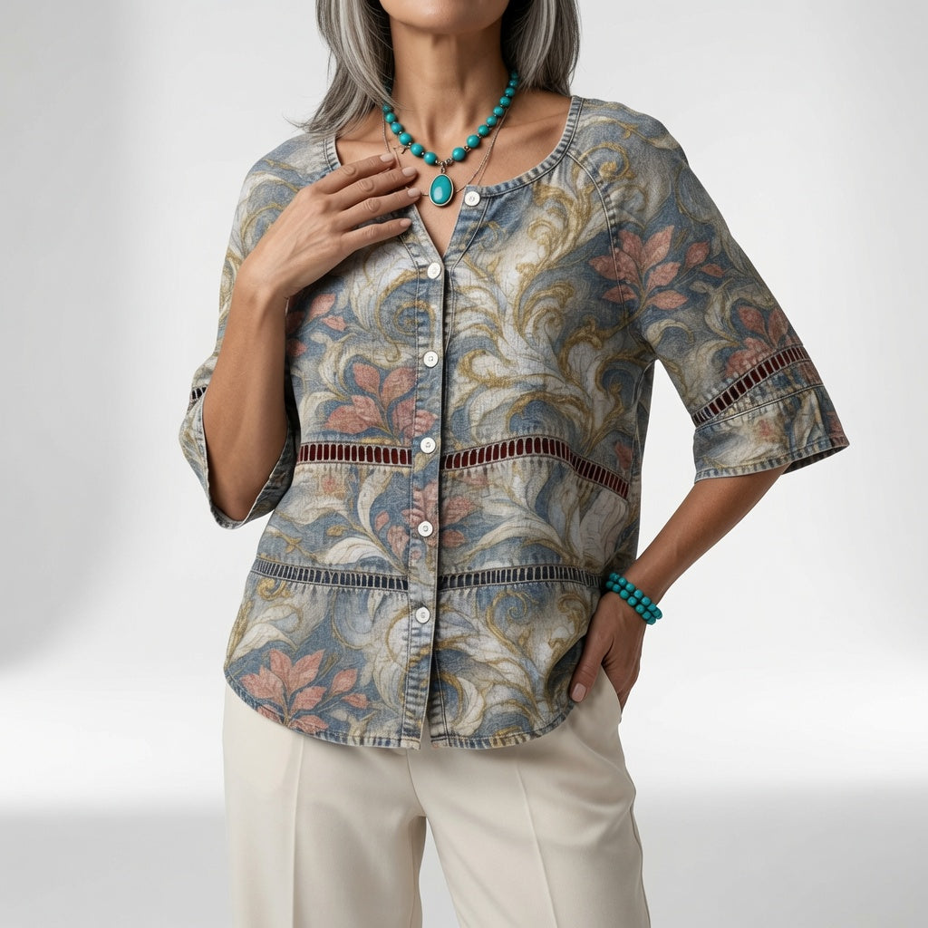 Sylvia | Bohemebluse med patchworkprint