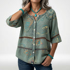 Sylvia | Bohemebluse med patchworkprint