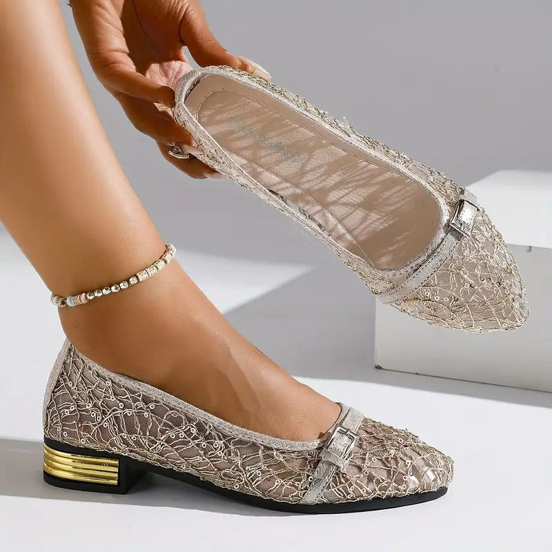 Dorothée | Metallic-sko med ankelrem