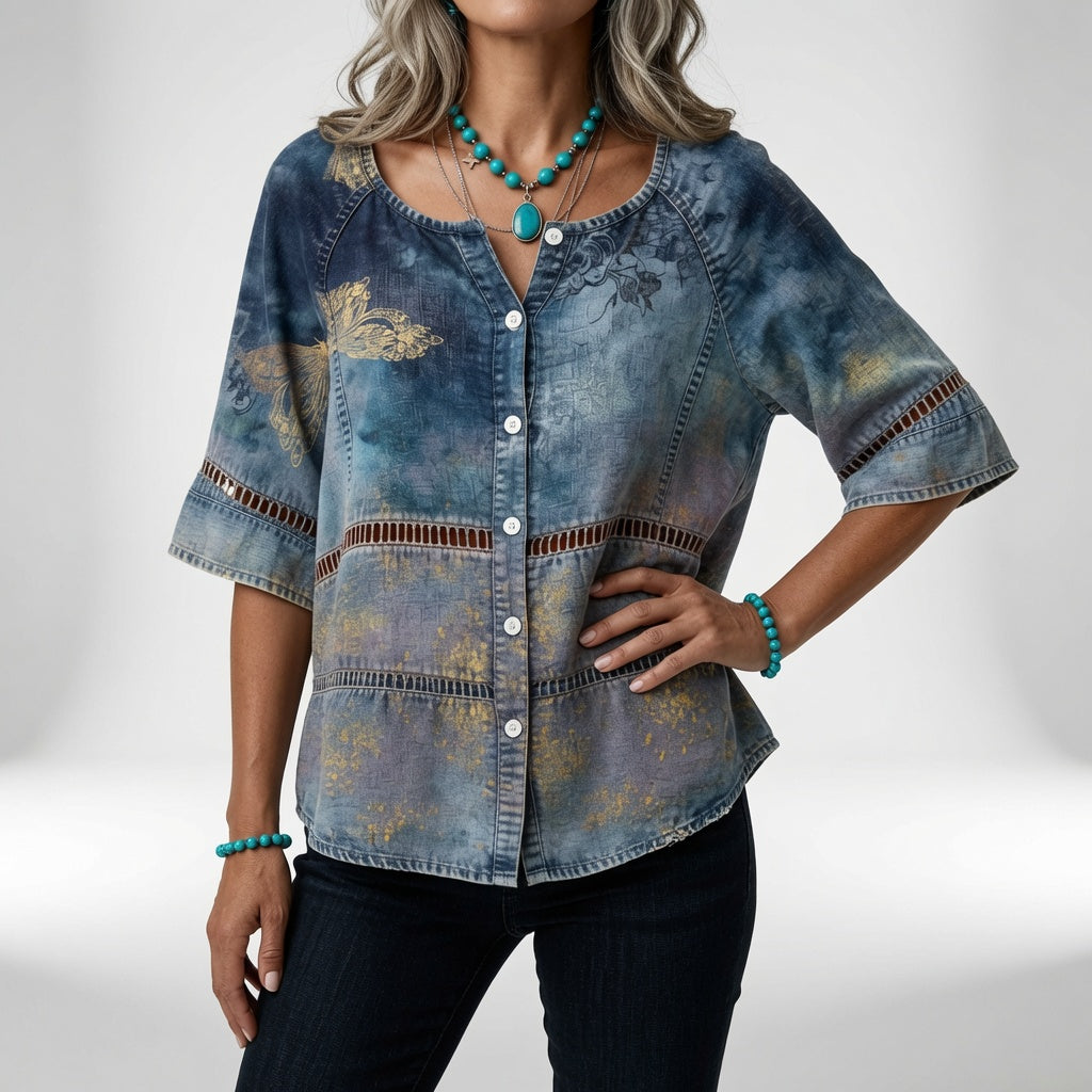 Sylvia | Bohemebluse med patchworkprint
