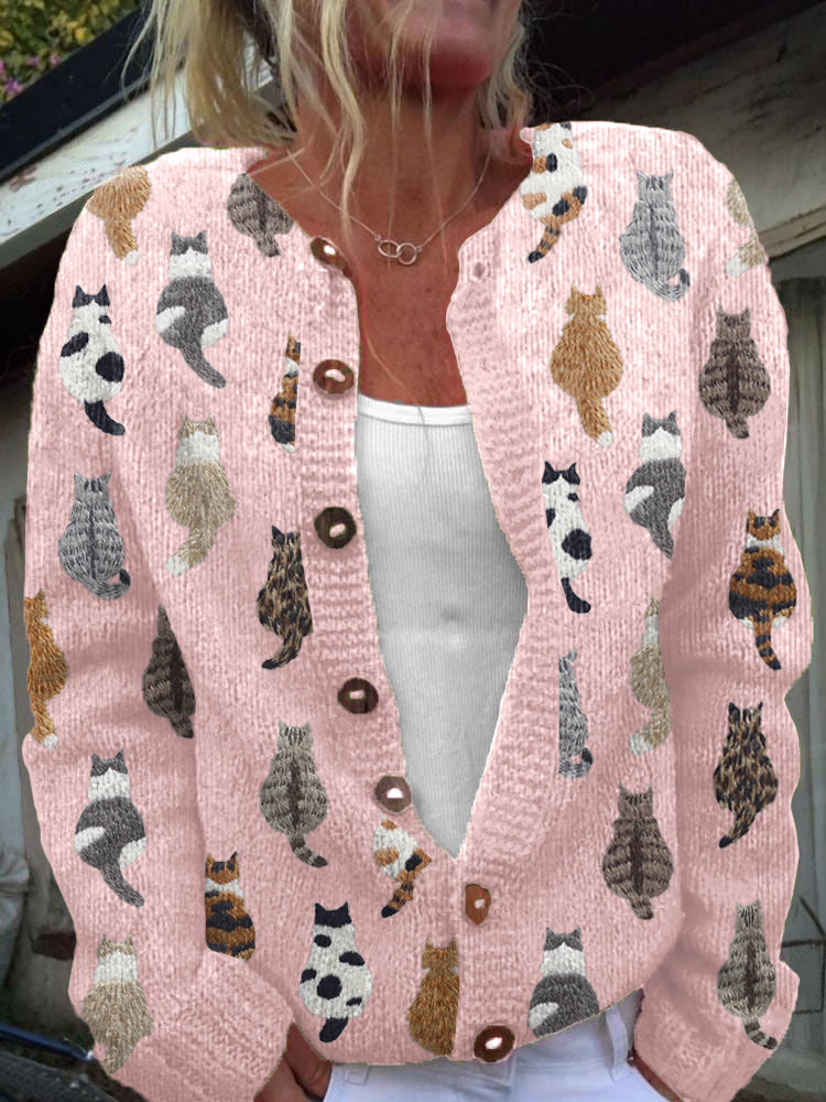 Céline | Cardigan med kattemønster