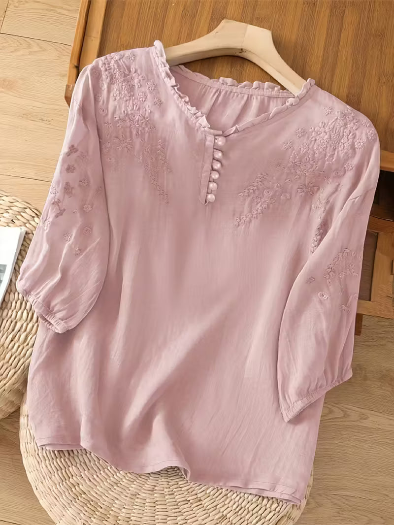 Éléna | Broderet bluse med hørlook