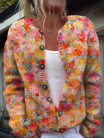 Solène | Cardigan med håndmalet blomstermønster
