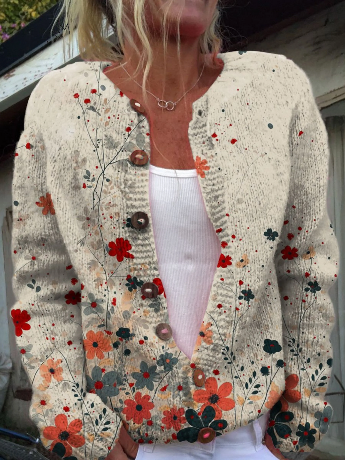 Sophie | Cardigan med blomstermønster i farvegradient