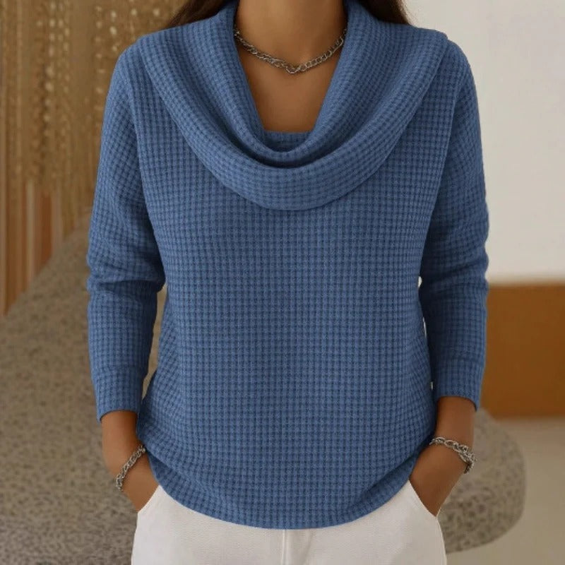 Aurélie | Vaffelstrikket sweater med vandfaldskrave