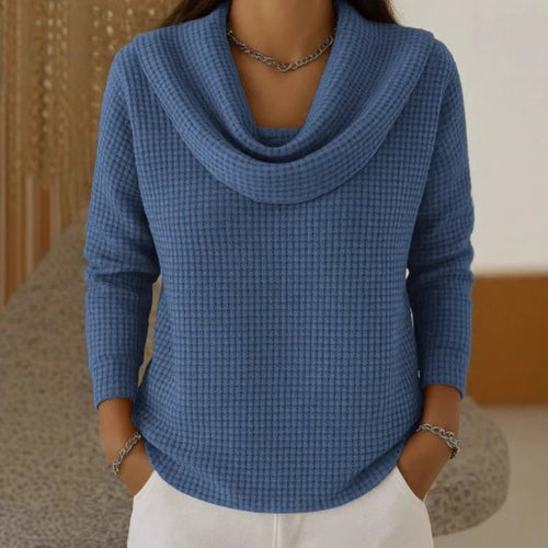 Aurélie | Vaffelstrikket sweater med vandfaldskrave