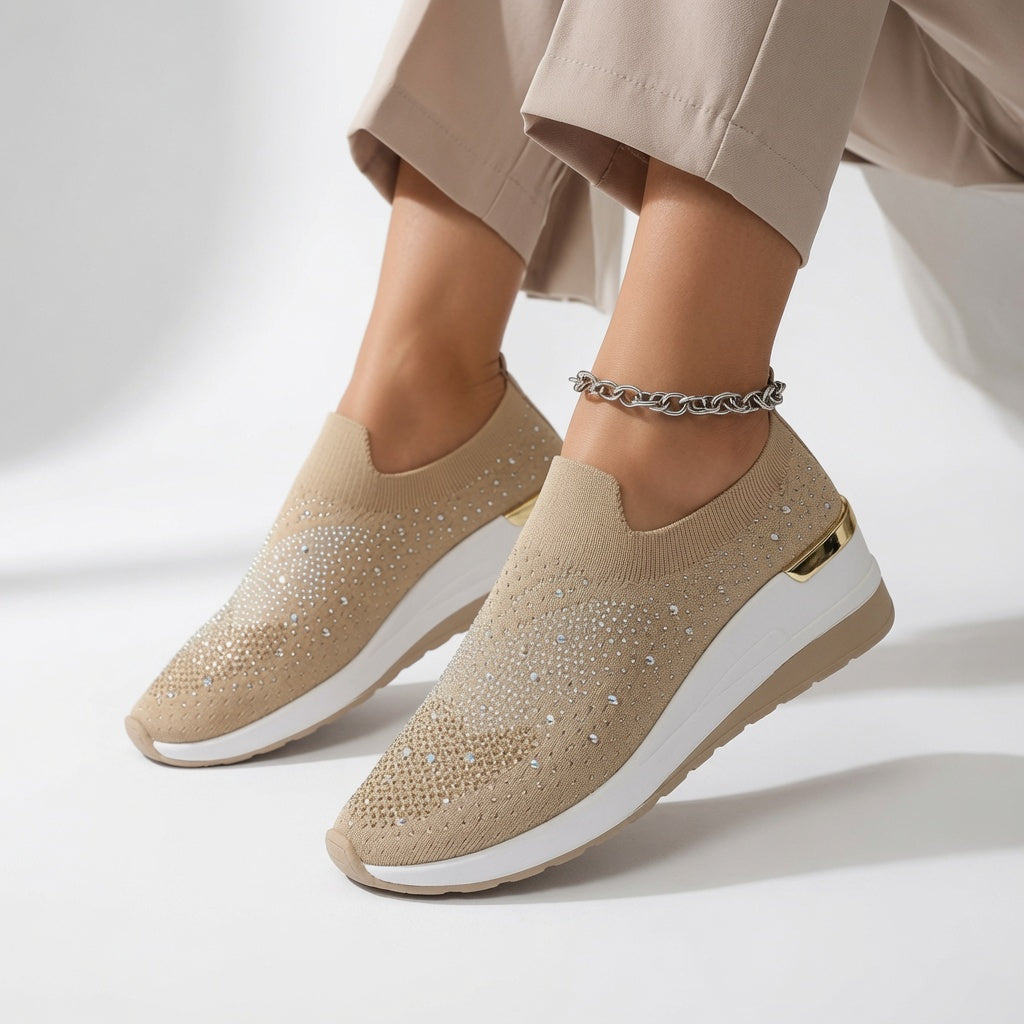 Brune | Slip-on-sneakers med rhinsten og plateau
