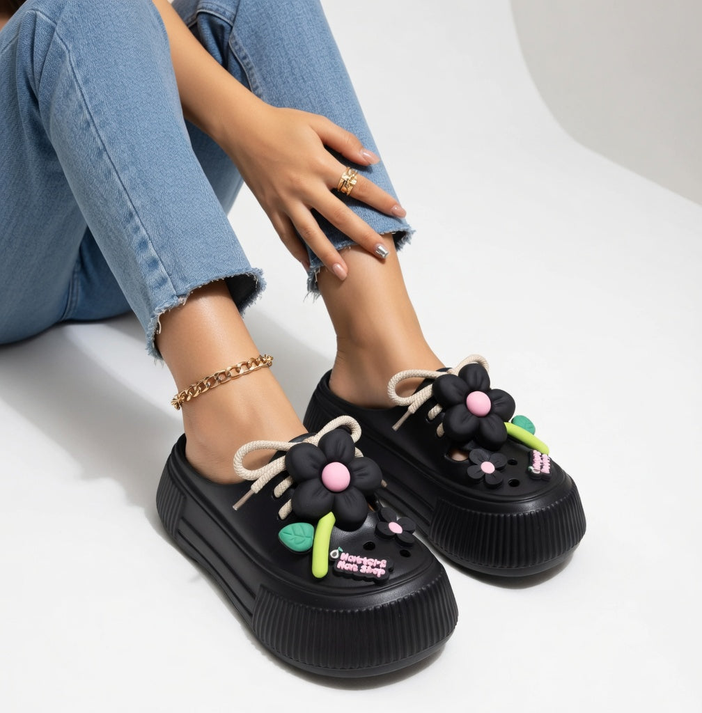 Ana | Blomstrede platforms-træsko