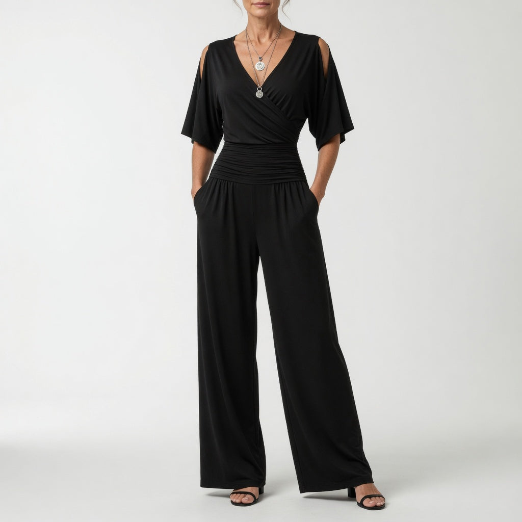 Elia | Jumpsuit med V-hals og korte ærmer