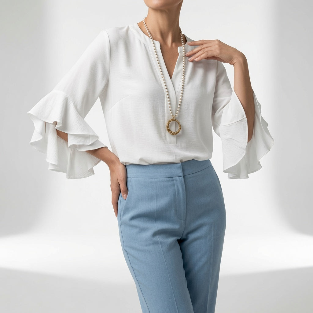 Mireille | Flydende bluse med flæseærmer