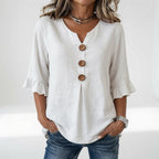 Rosanne | V-halsbluse med flæseærmer