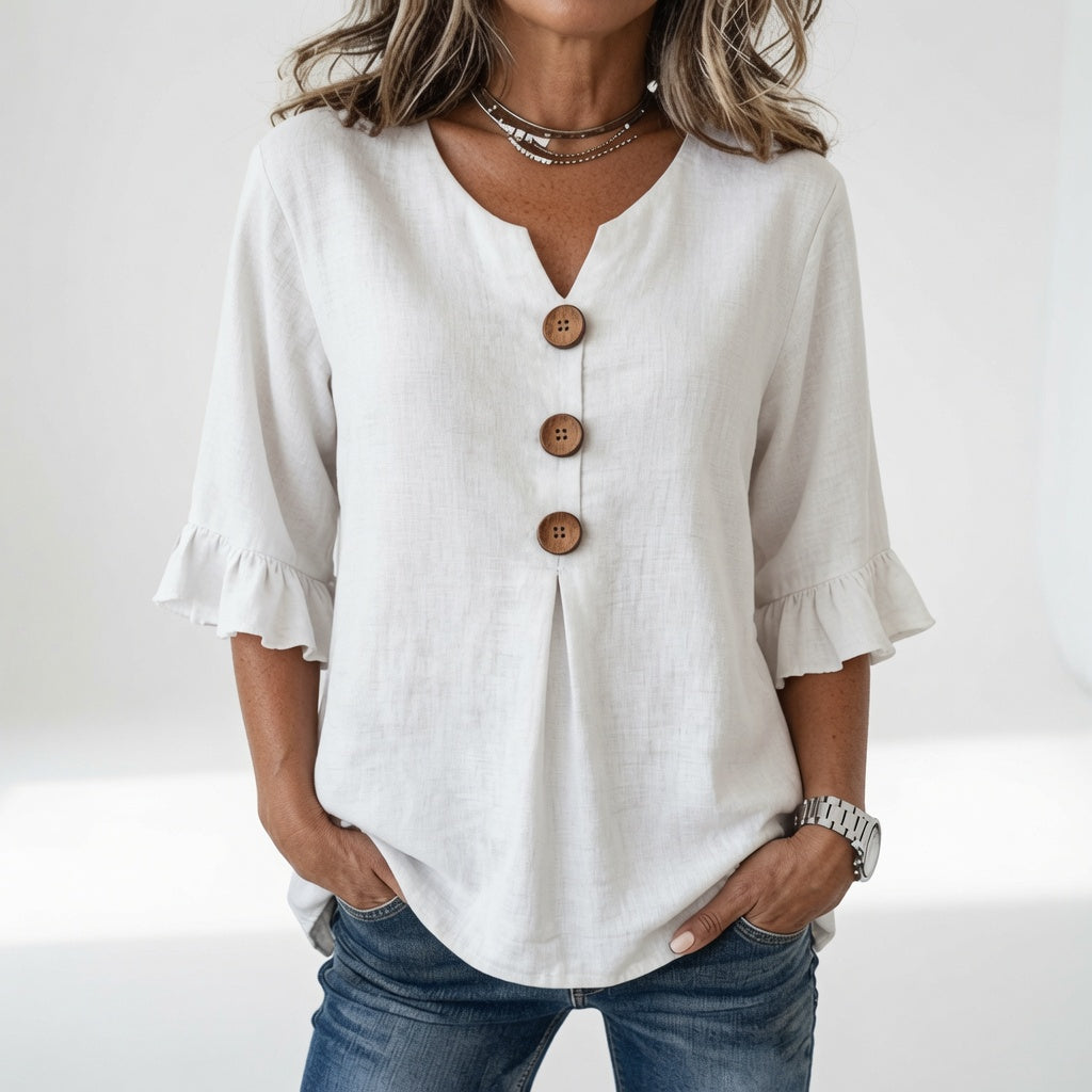 Rosanne | V-halsbluse med flæseærmer
