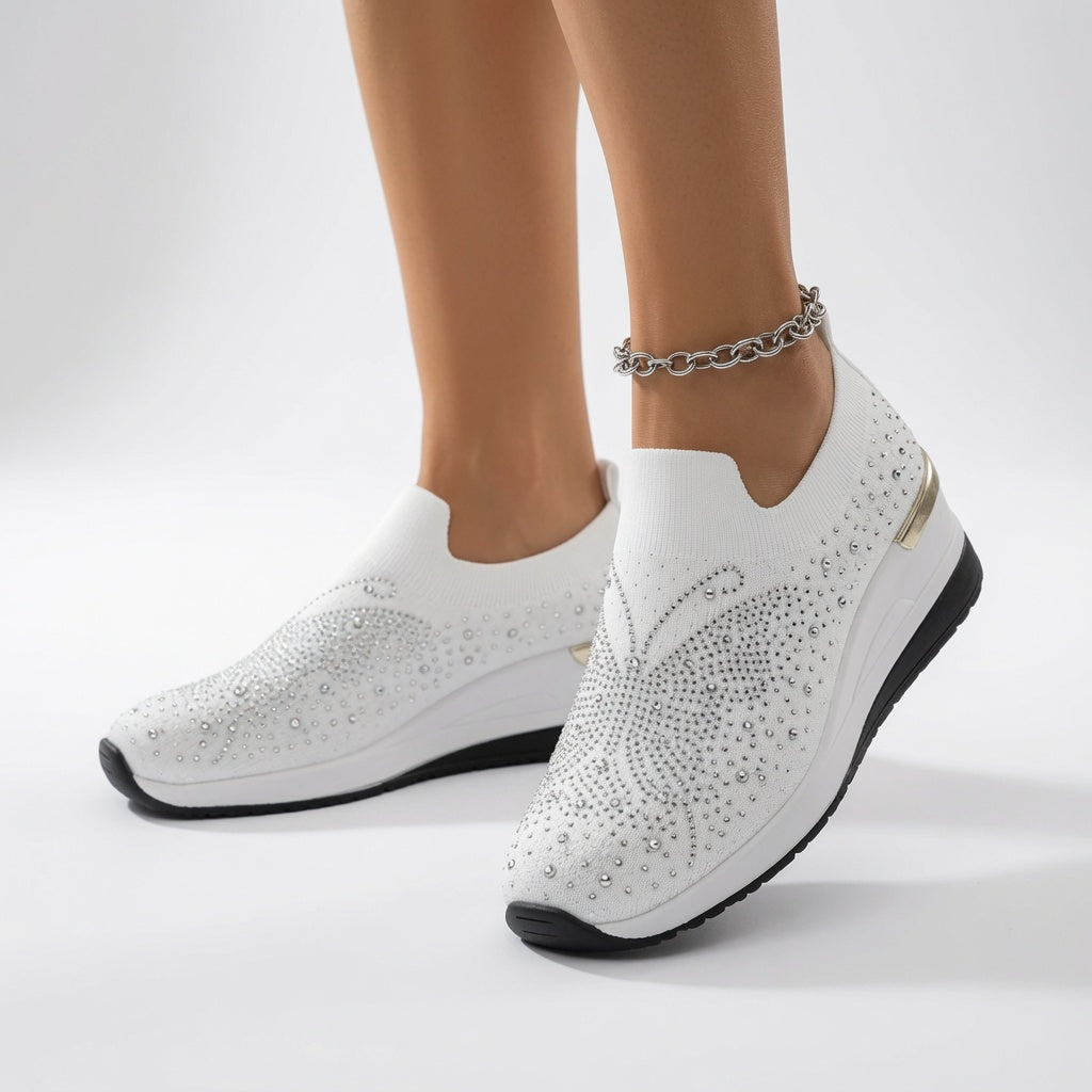 Brune | Slip-on-sneakers med rhinsten og plateau