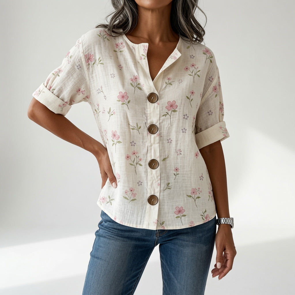 Suzanne | Blomstret bluse med V-hals