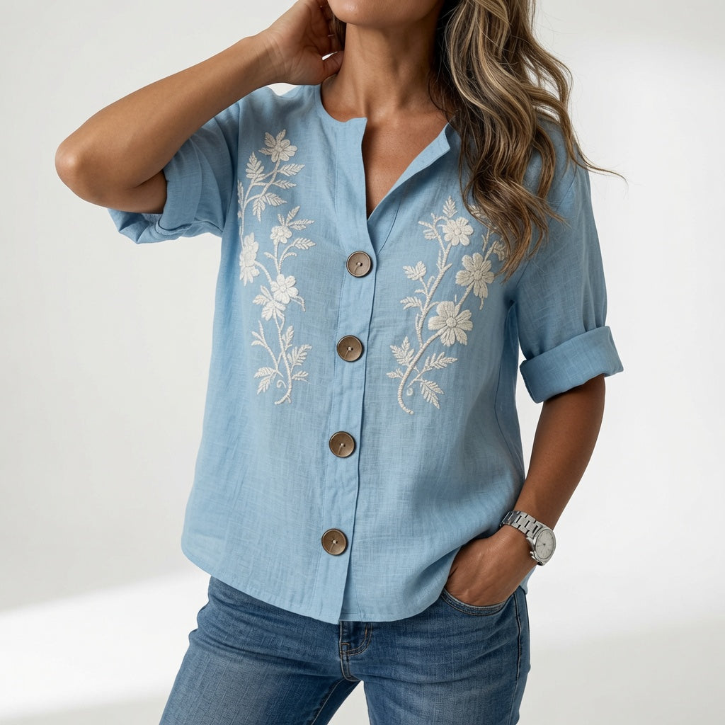Suzanne | Blomstret bluse med V-hals