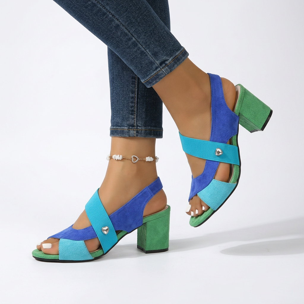 Carmen | Colorblock-sandaler med blokhæl
