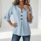 Rosanne | V-halsbluse med flæseærmer
