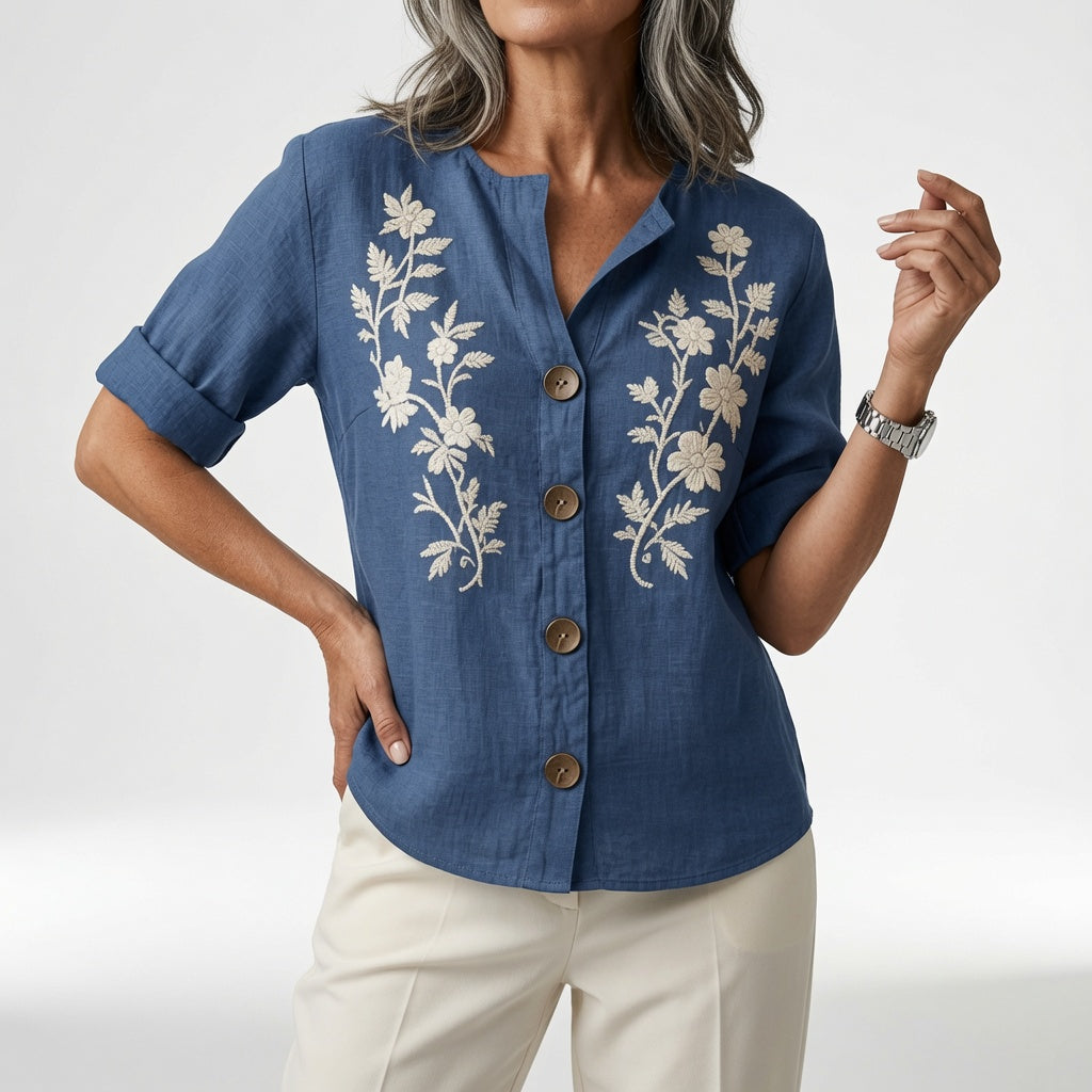 Suzanne | Blomstret bluse med V-hals