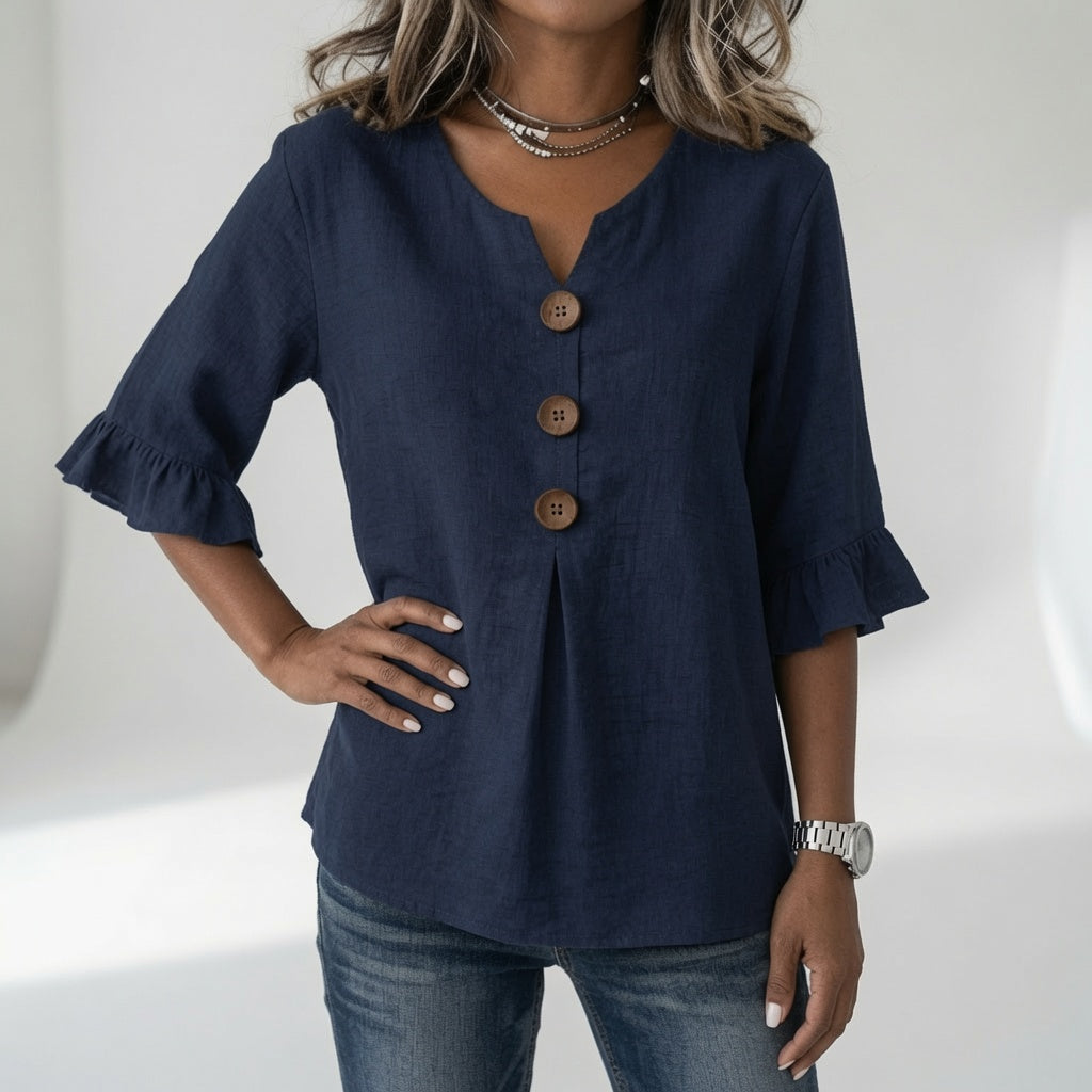 Rosanne | V-halsbluse med flæseærmer