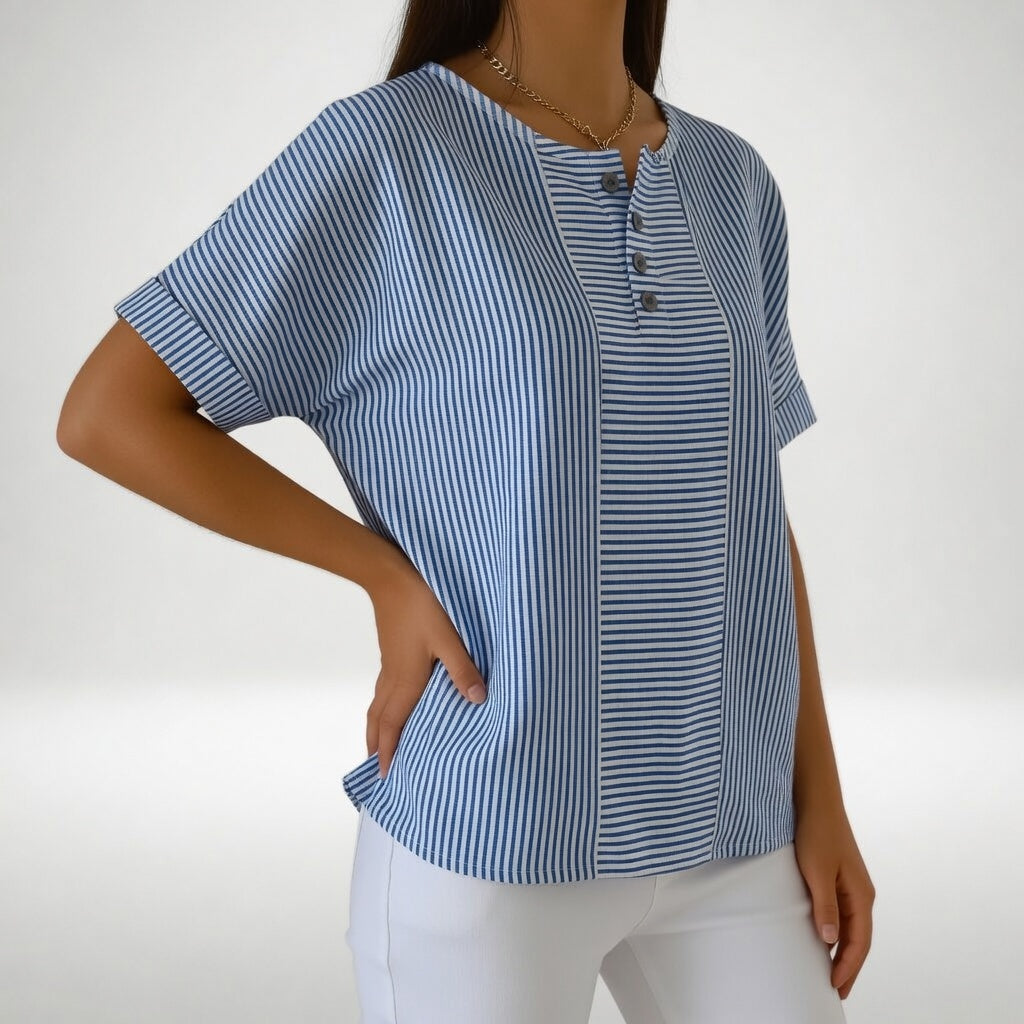Sorène | Stribet bluse med hørlook