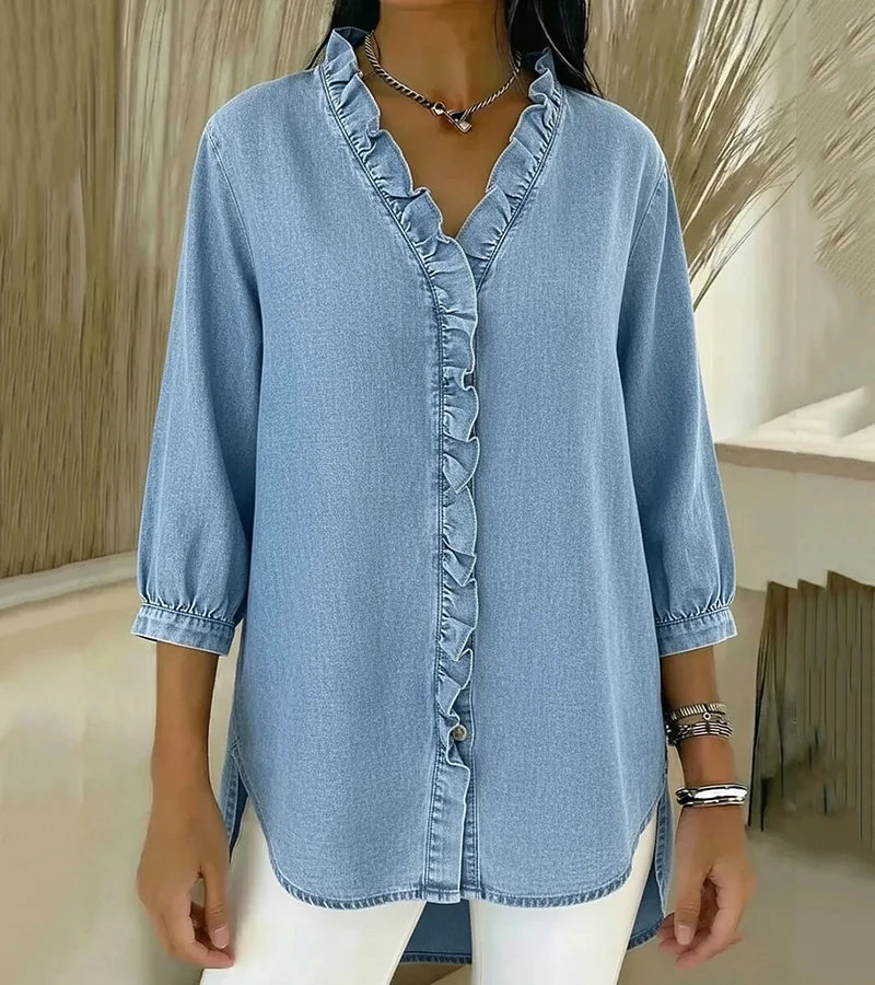 Anouk | V-halsbluse med flæser