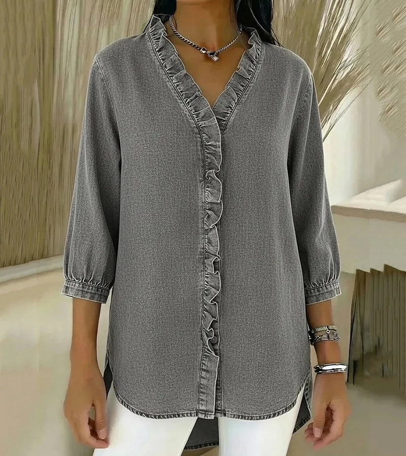 Anouk | V-halsbluse med flæser