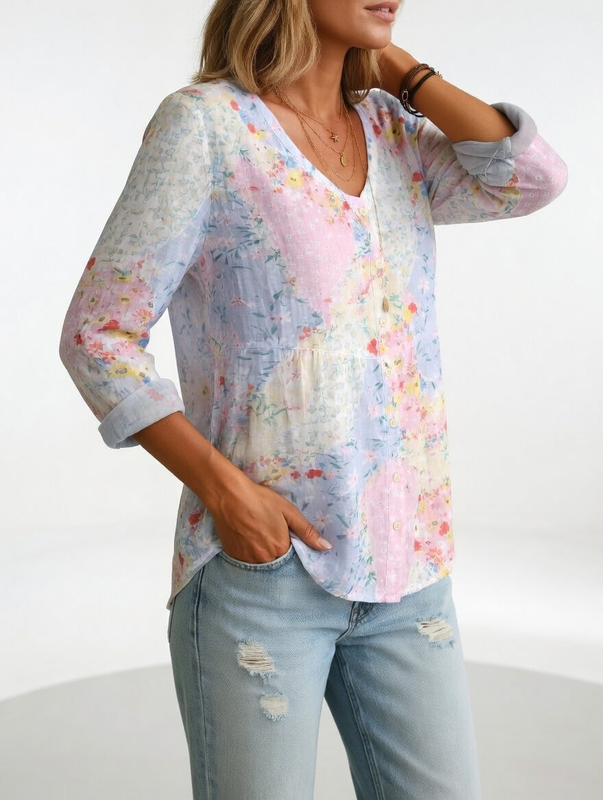Marceline | Blomstret bluse med V-hals