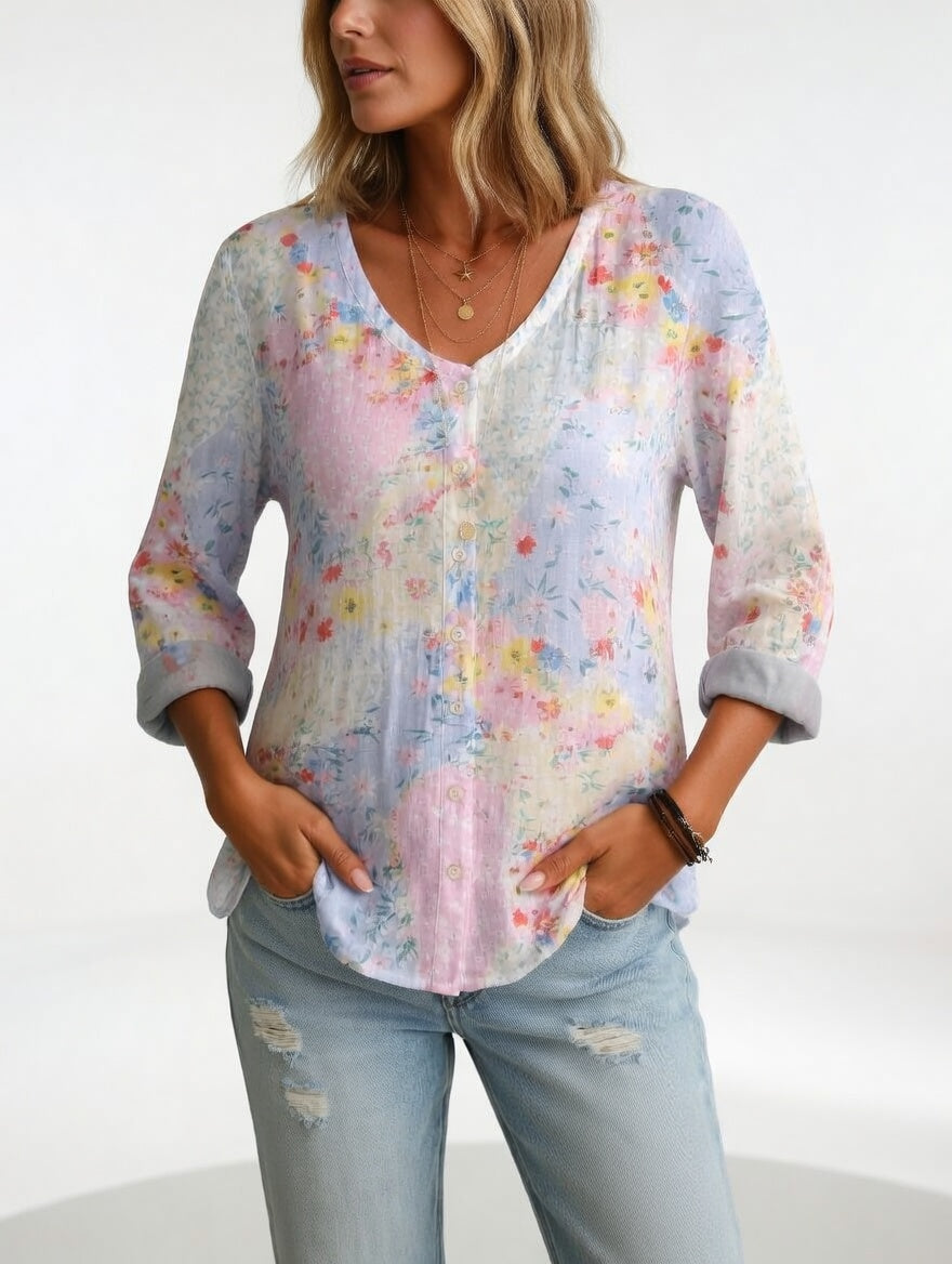 Marceline | Blomstret bluse med V-hals