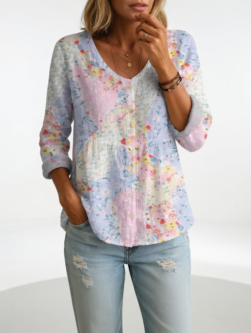 Marceline | Blomstret bluse med V-hals