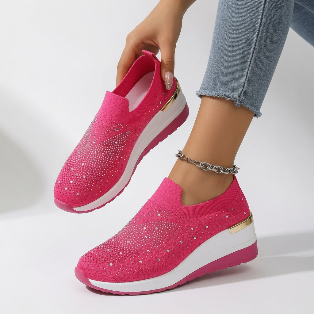 Brune | Slip-on-sneakers med rhinsten og plateau