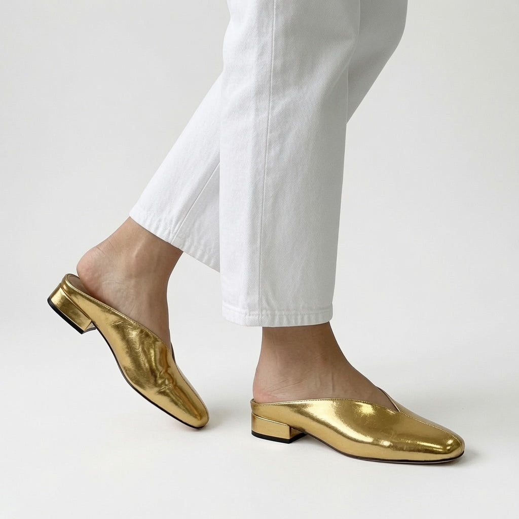 Blandine | Metalliske mules med firkantet tå