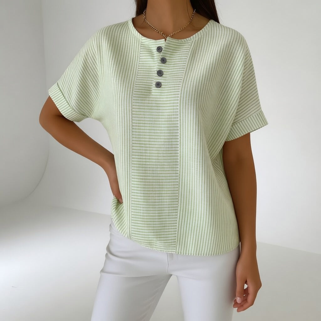 Sorène | Stribet bluse med hørlook