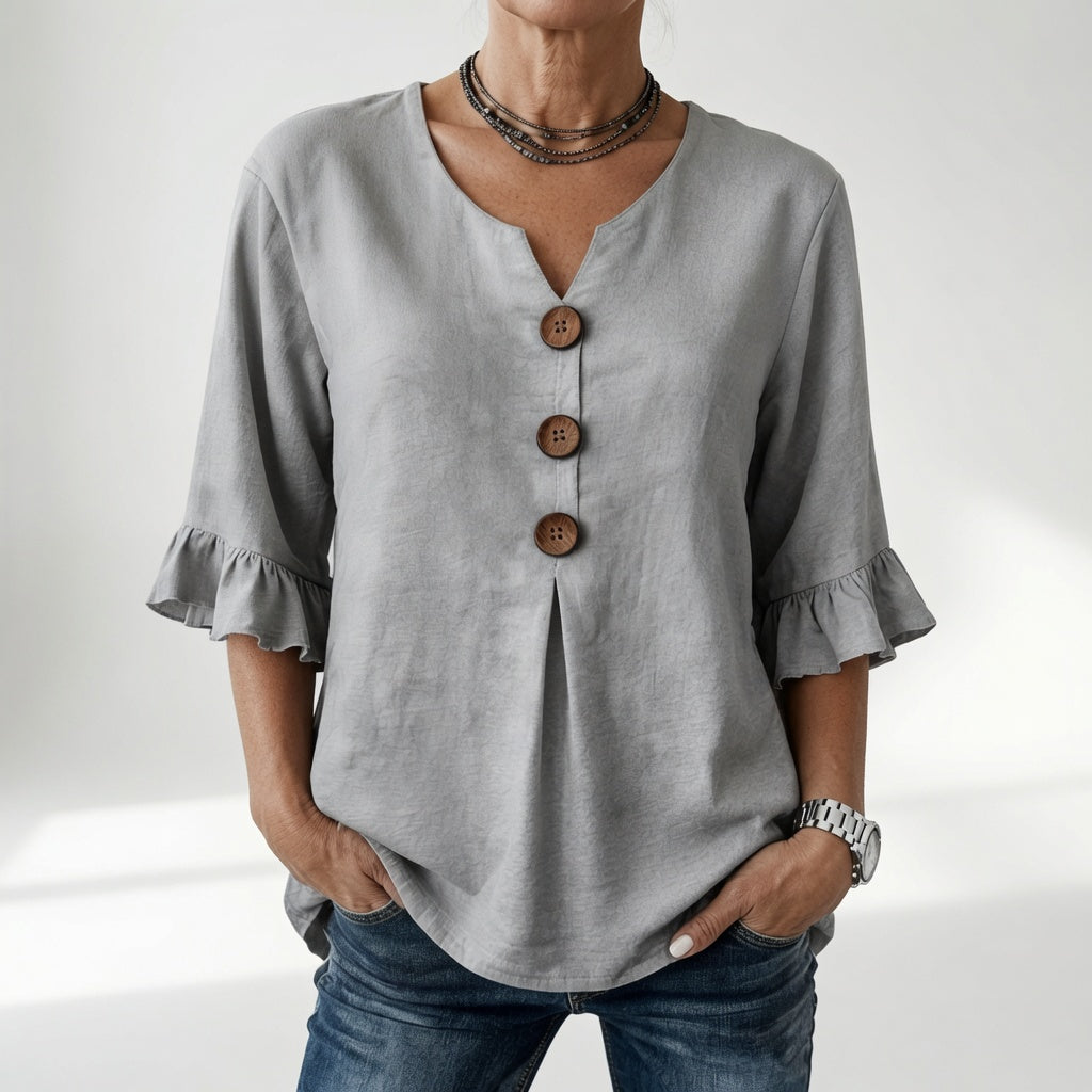 Rosanne | V-halsbluse med flæseærmer