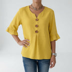 Rosanne | V-halsbluse med flæseærmer