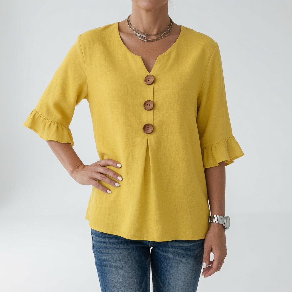 Rosanne | V-halsbluse med flæseærmer