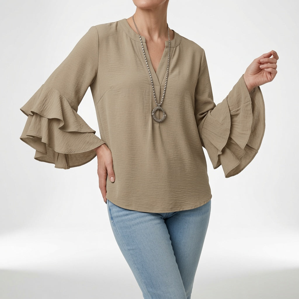 Mireille | Flydende bluse med flæseærmer