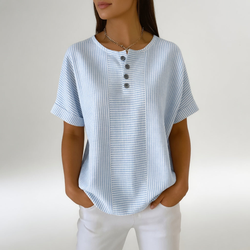 Sorène | Stribet bluse med hørlook