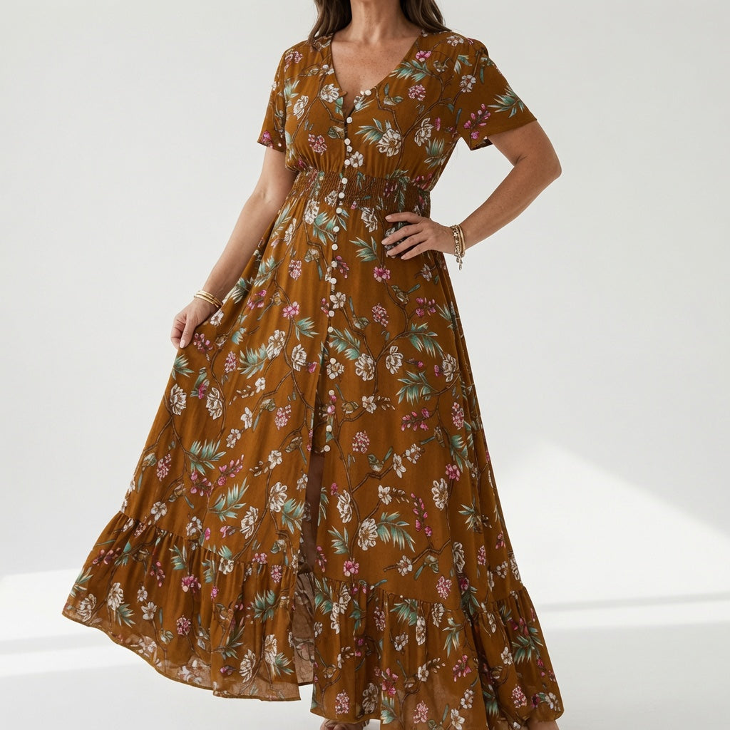 Vivienne | Lang blomstret kjole