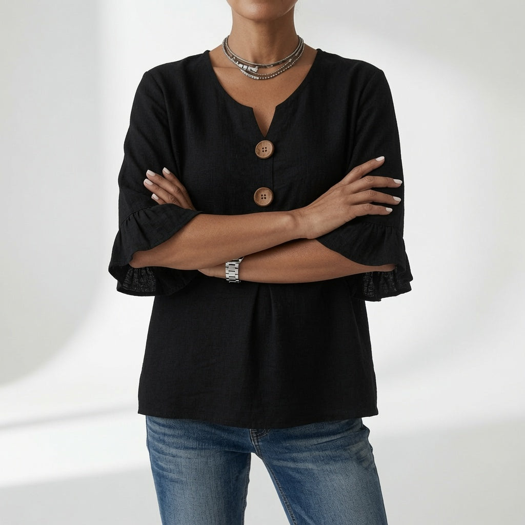Rosanne | V-halsbluse med flæseærmer