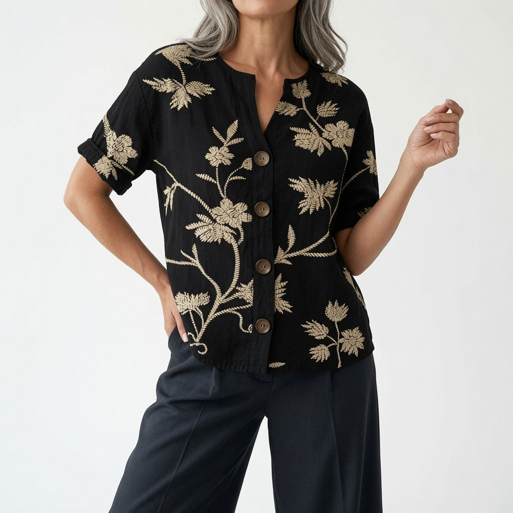 Suzanne | Blomstret bluse med V-hals